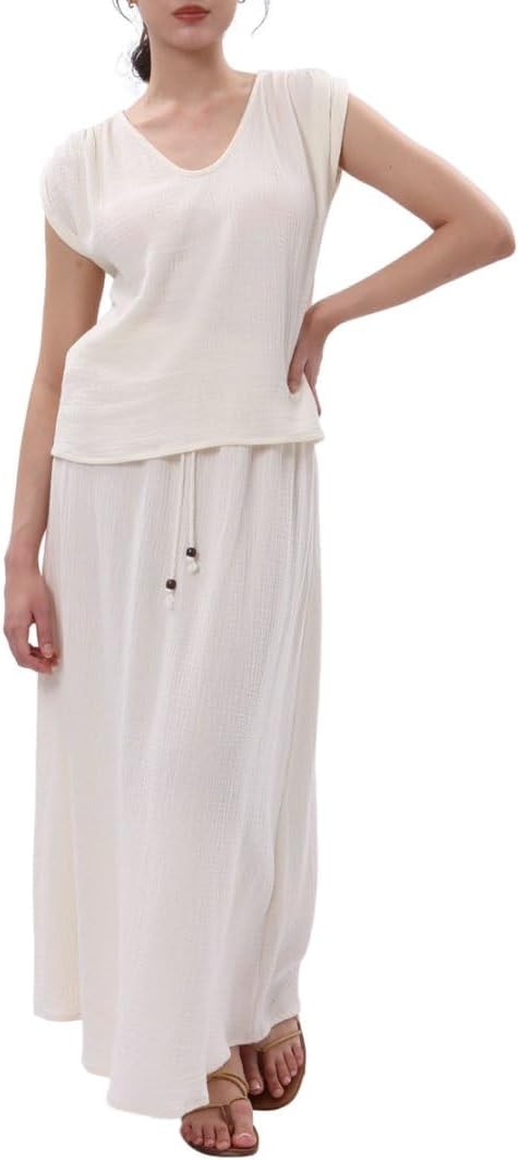 Women's Crepe Cotton Gauze 2 Piece Skirt Sets