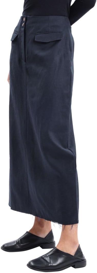Women's Linen High Waisted Split Raw Hem A-Line Midi Skirts