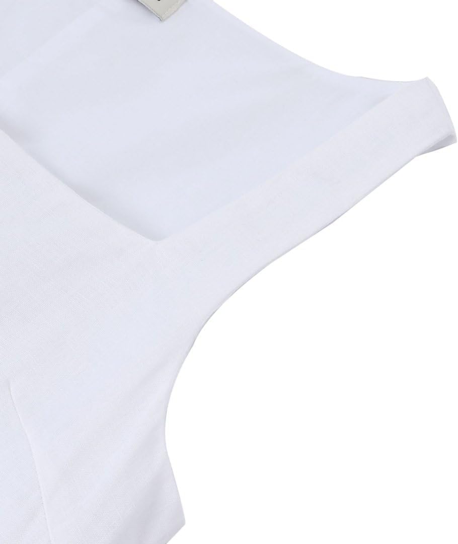 Women's 100% Linen Square Neck Vest Tops Button Up Waistcoat