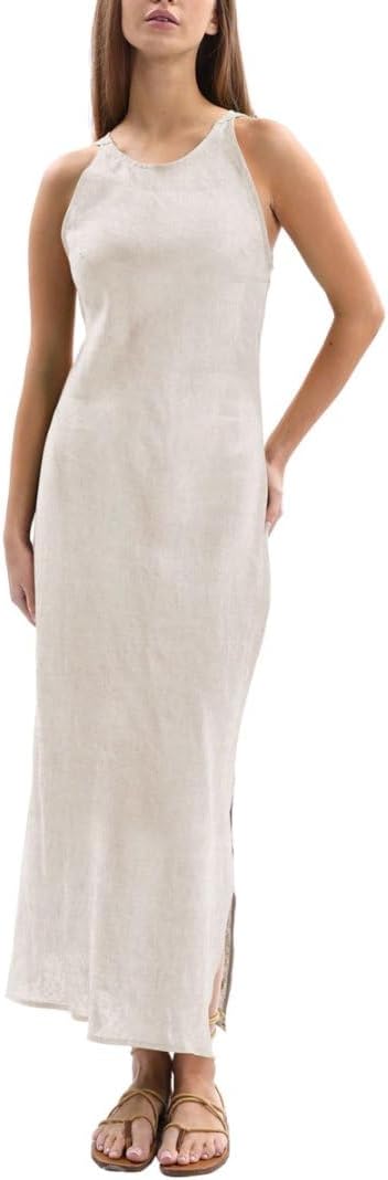 Women's 100% Linen Sleevelesss Splits Bodycon Maxi Dresses