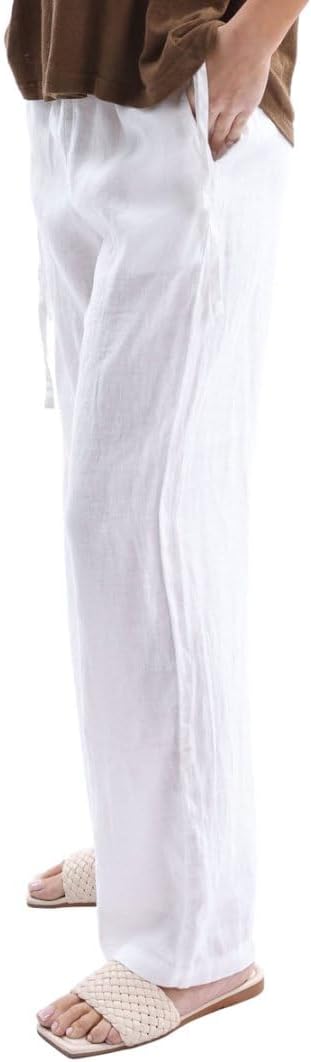 Women's 100% Linen Side Tie Wide-Leg Pants