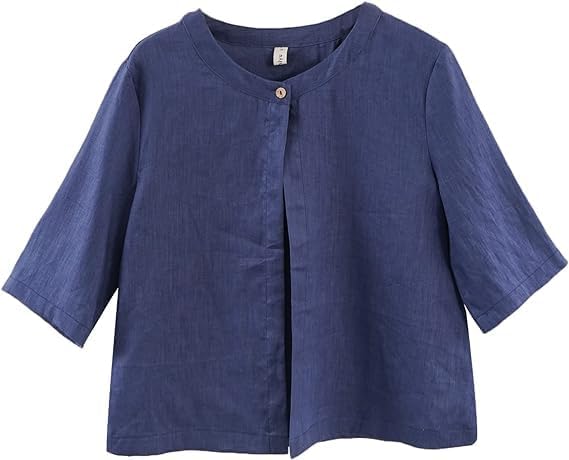 Women's 100% Linen Open Front Elbow Sleeve Cropped Cardigan