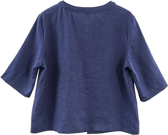 Women's 100% Linen Open Front Elbow Sleeve Cropped Cardigan
