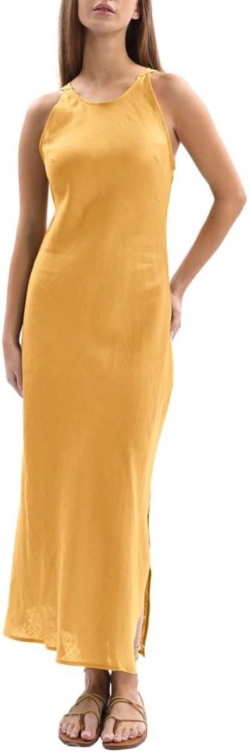 Women's 100% Linen Sleevelesss Splits Bodycon Maxi Dresses