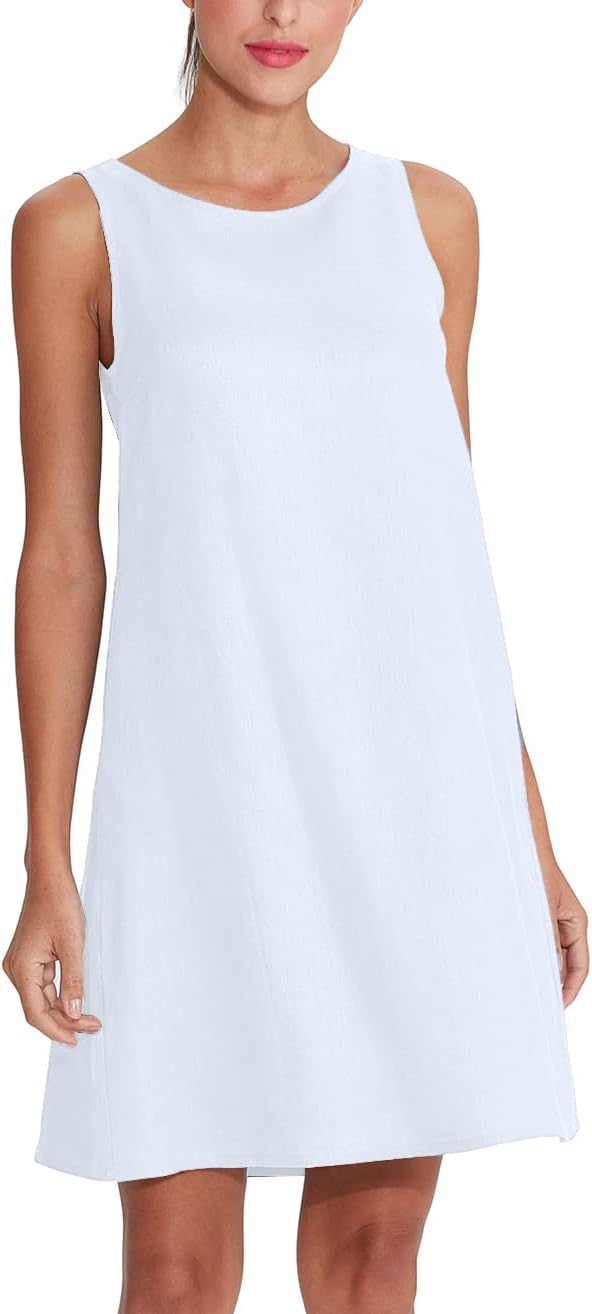Women's Linen Sleeveless Shift Tank Dress