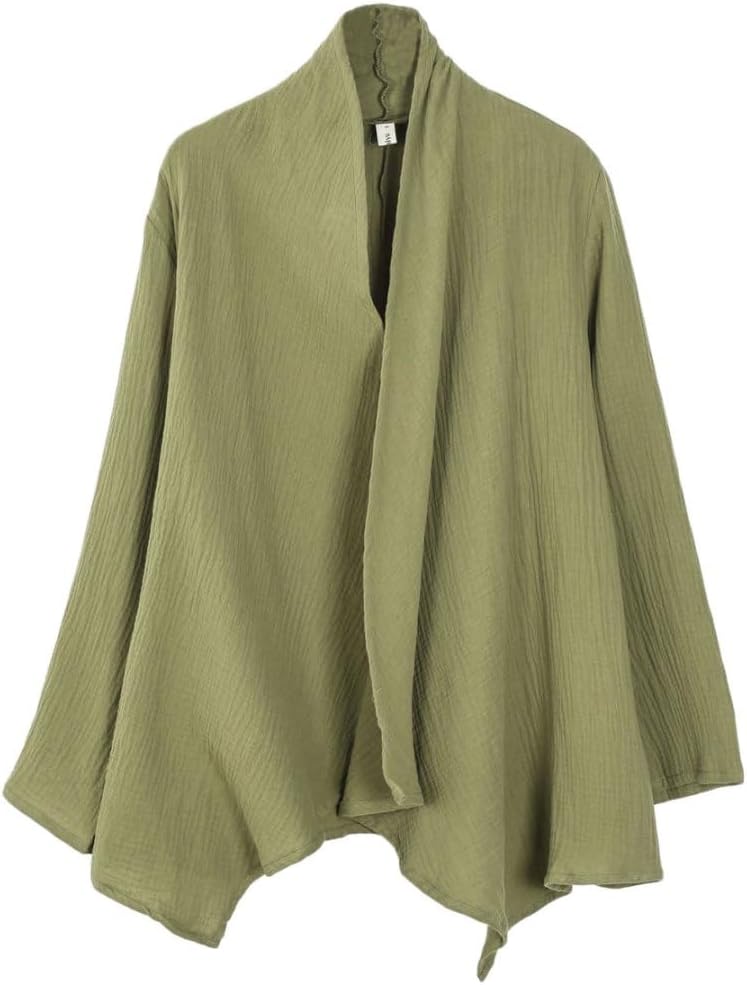 Women's Cotton Gauze Draped Open Asymmetric Cardigan