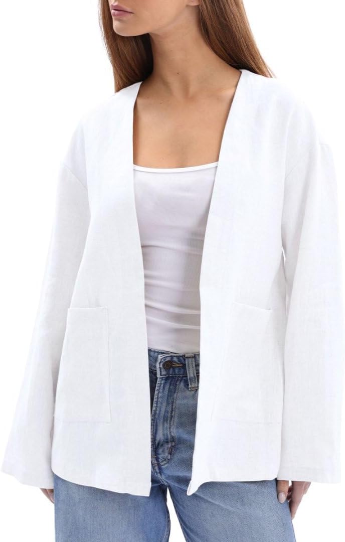 Women's 100% Linen Long Sleeve Open-Front Cardigan
