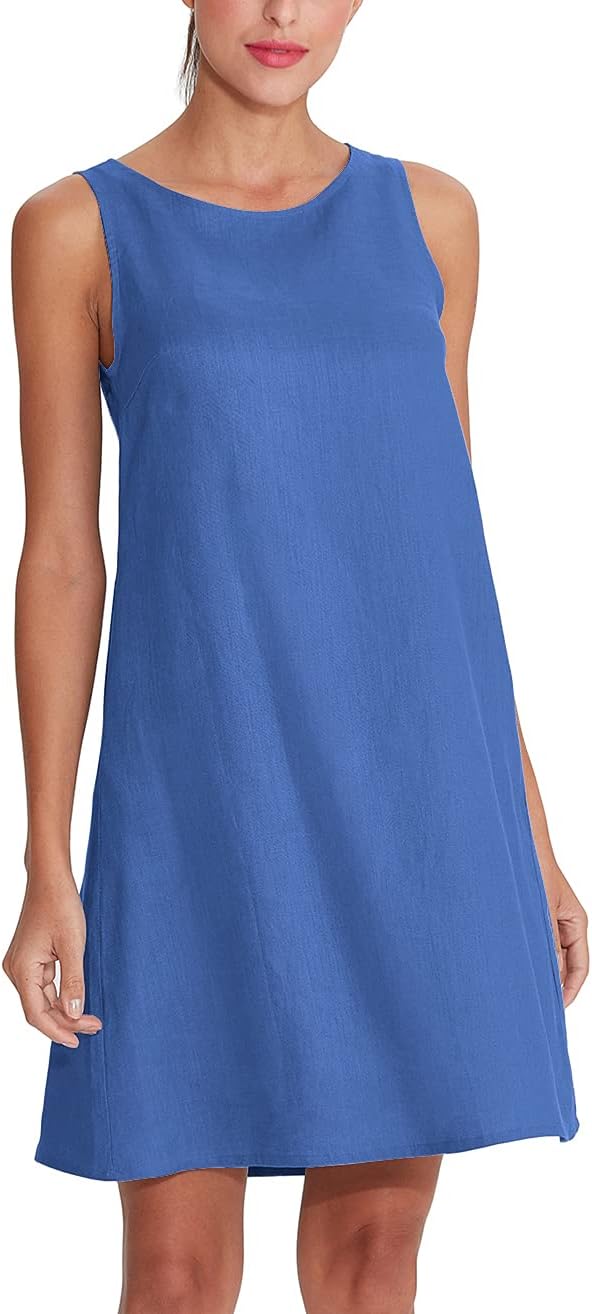 Women's Linen Sleeveless Shift Tank Dress