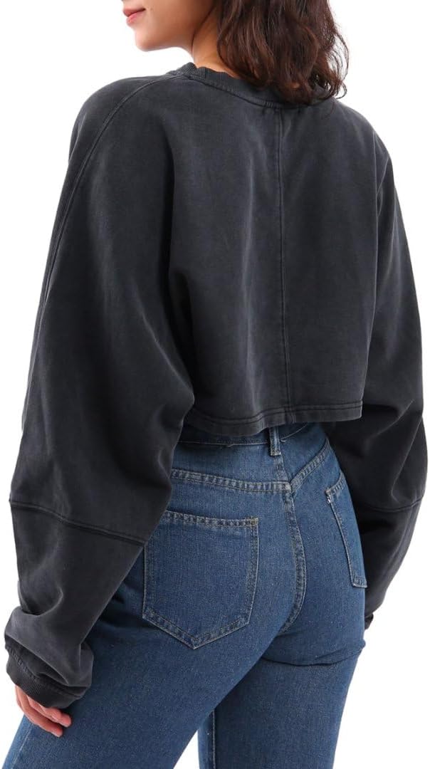 Women's Acid Washed High Cropped Sweatshirt