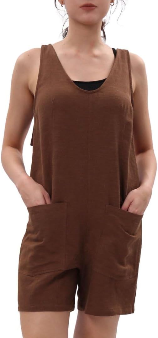 Women's Linen Short Romper Loose Jumpsuits