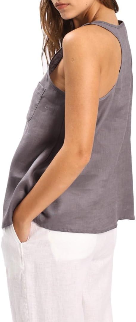 Women's 100% Linen Scoop Neck Sleeveless Racerback Tank Top
