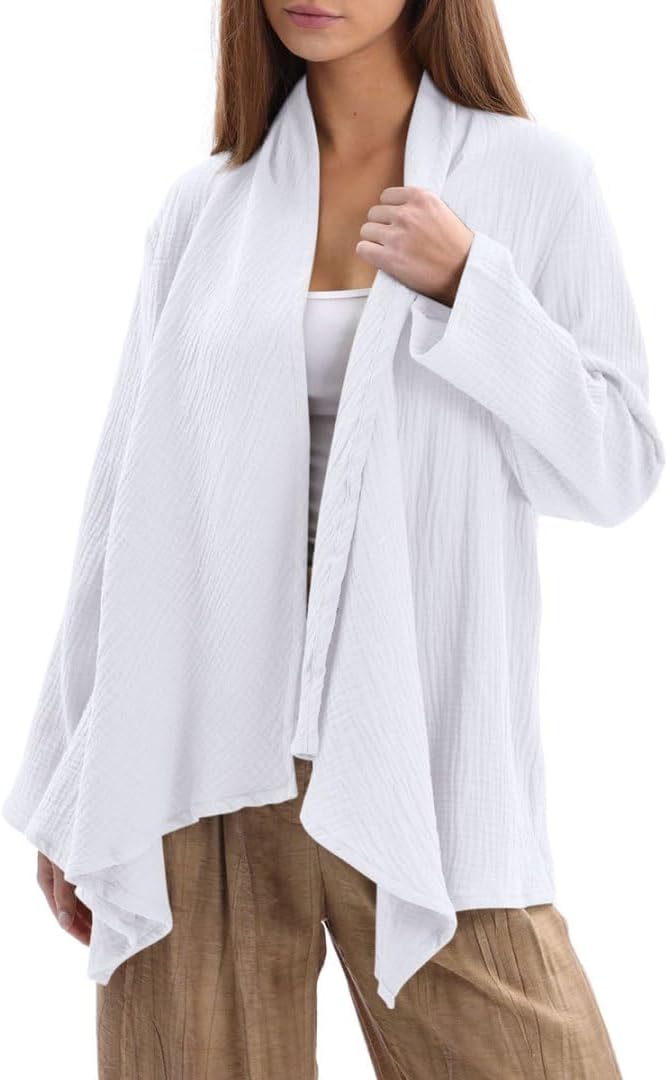 Women's Cotton Gauze Draped Open Asymmetric Cardigan