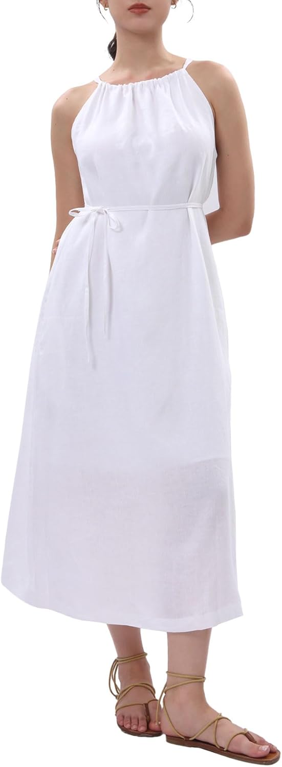 Women's Linen Halter Sleeveless Maxi Dress