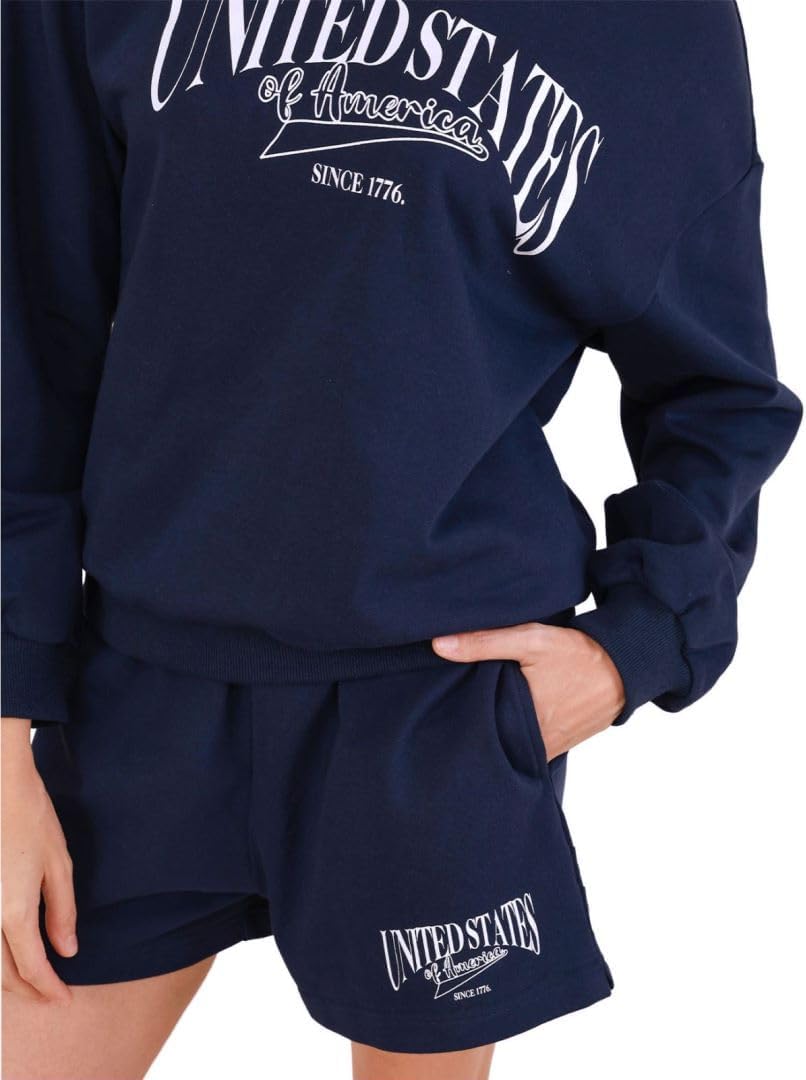 Women's Graphic Off Shoulder Sweatshirt and Shorts 2 Piece Set