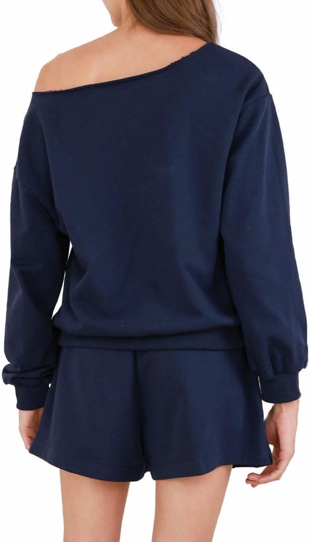 Women's Graphic Off Shoulder Sweatshirt and Shorts 2 Piece Set
