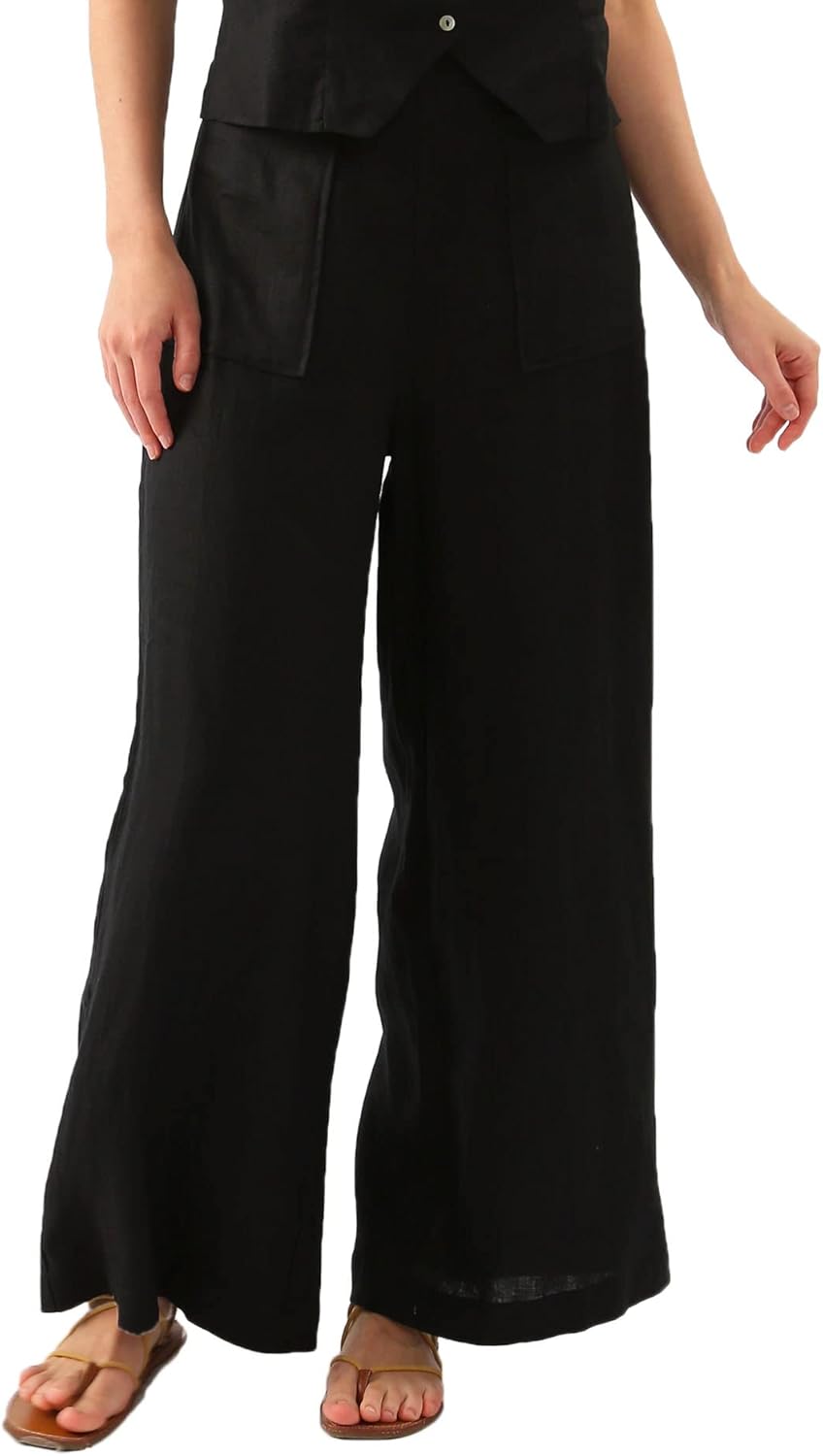 Women's 100% Linen High Waist Wide Leg Pants