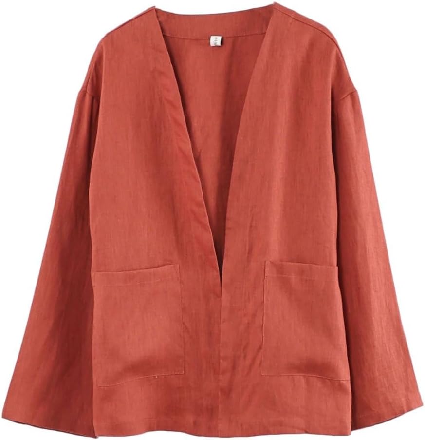 Women's 100% Linen Long Sleeve Open-Front Cardigan