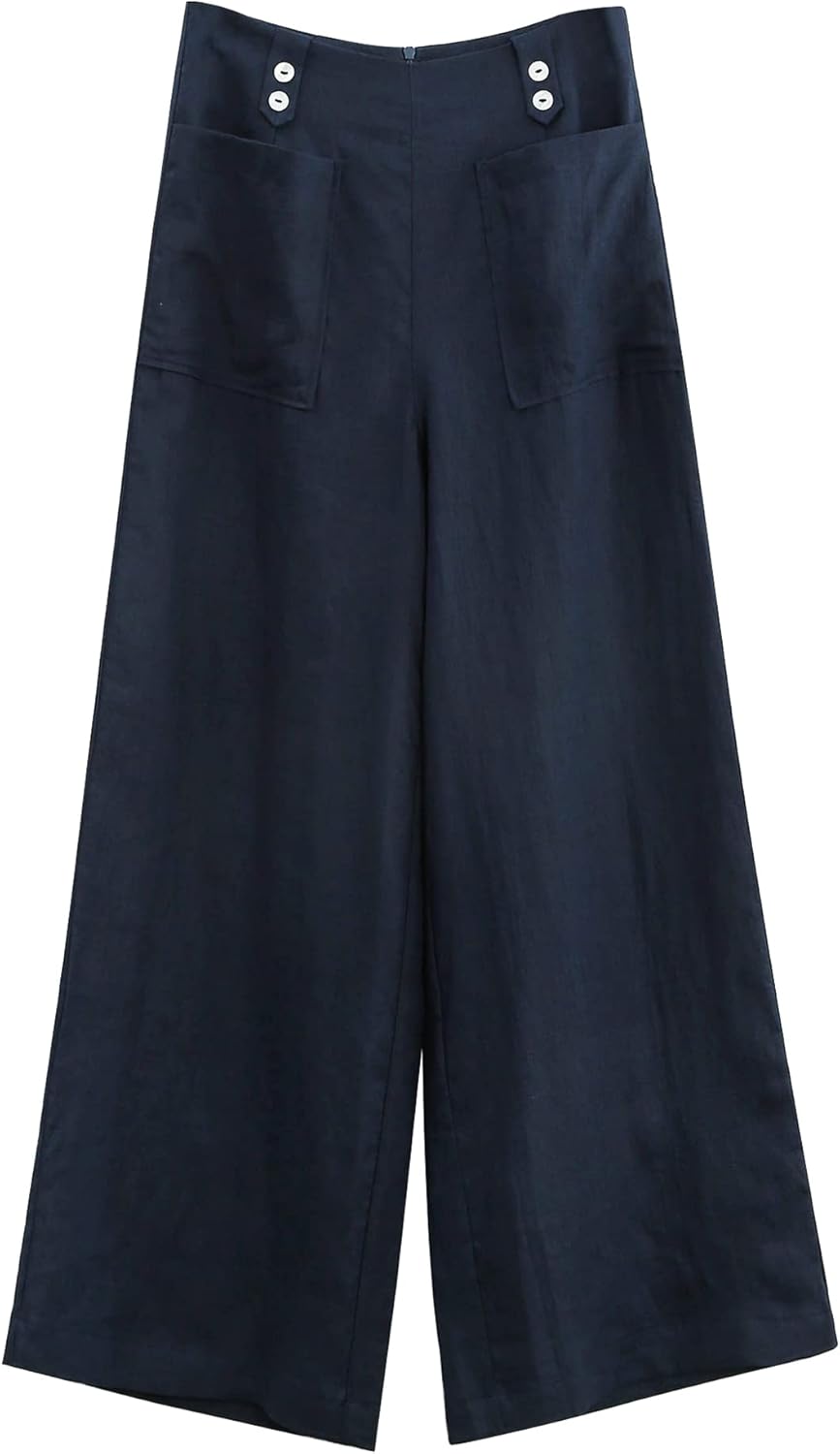 Women's 100% Linen High Waist Wide Leg Pants