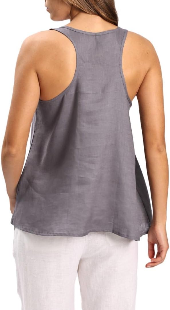 Women's 100% Linen Scoop Neck Sleeveless Racerback Tank Top