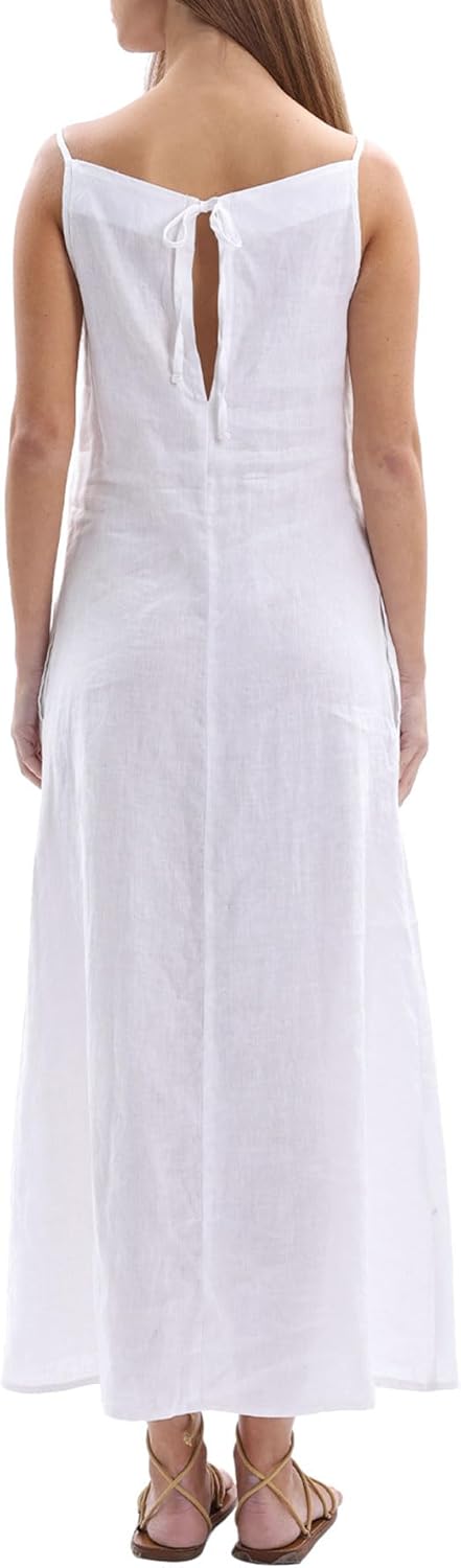 Women's 100% Linen Sleevelesss Black Tie Maxi Dresses