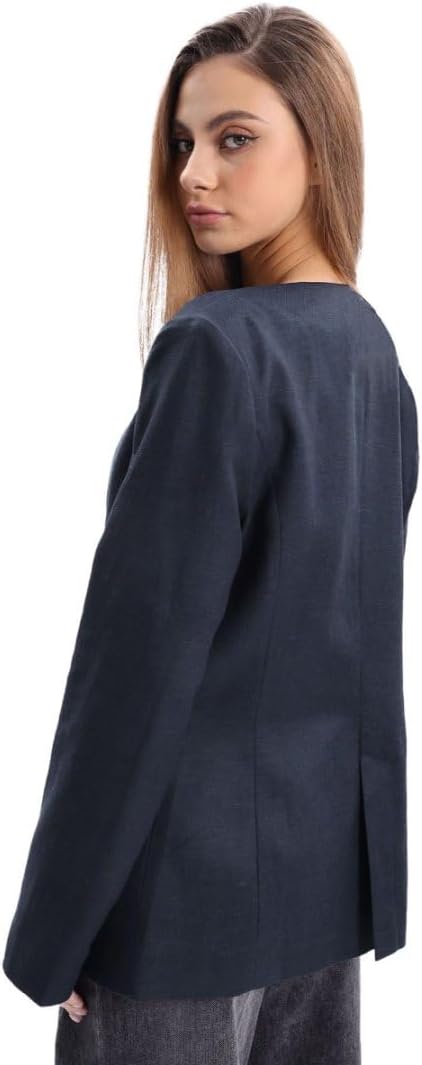 Women's Linen Round Neck Button Up Blazers