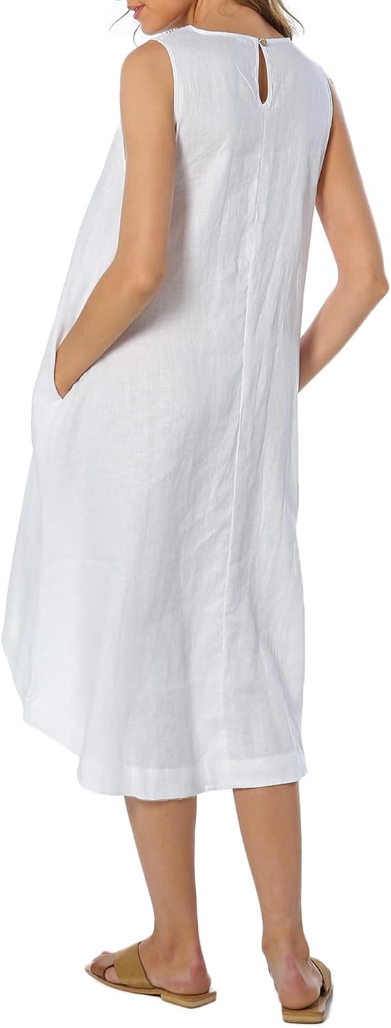 Women’s 100% Linen High Low Midi Dress