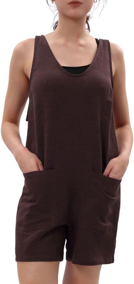 Women's Linen Short Romper Loose Jumpsuits