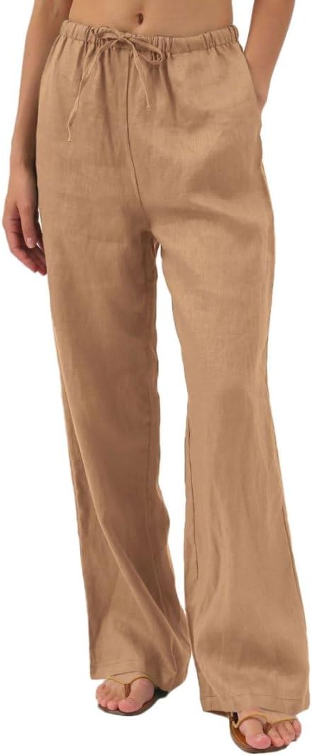Women's 100% Linen Wide Leg Pants with Pockets