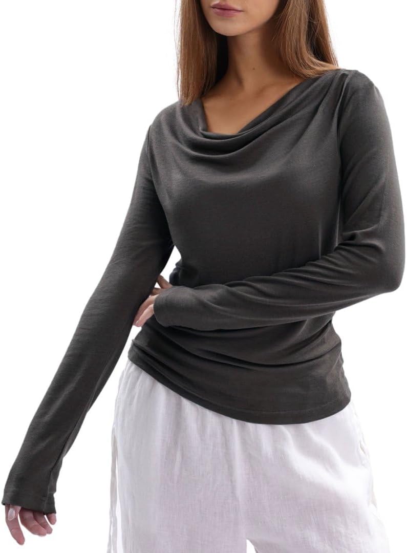 Women's Wool Long Sleeve Cowl Neck Tops Knitted T-Shirt