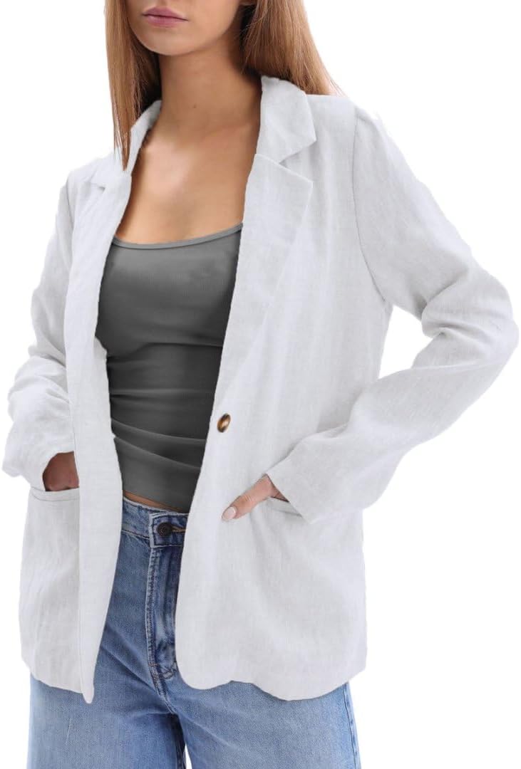Women's 100% Linen Notched Button Blazer Jackets