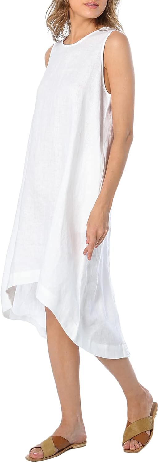 Women’s 100% Linen High Low Midi Dress