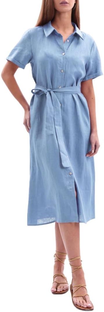 Women's 100% Linen Button Down Midi Shirt Dresses