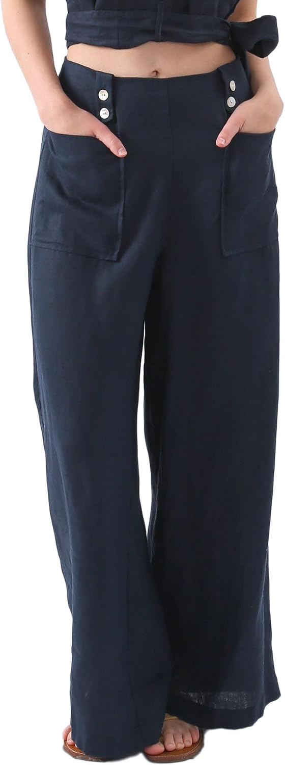 Women's 100% Linen High Waist Wide Leg Pants