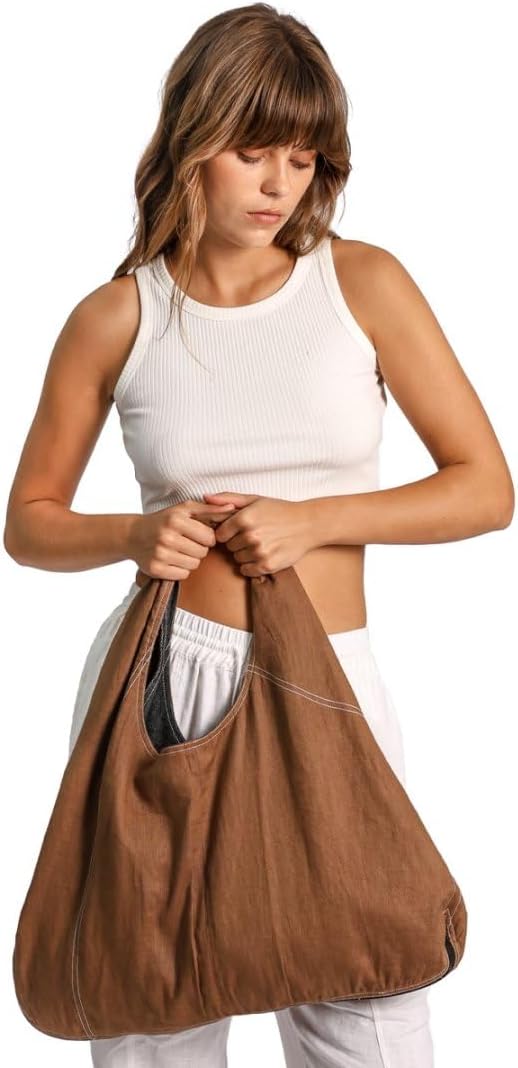 Women's Linen Denim Zip-up Waistcoat Sleeveless Tops Dual-use Hobo Bag