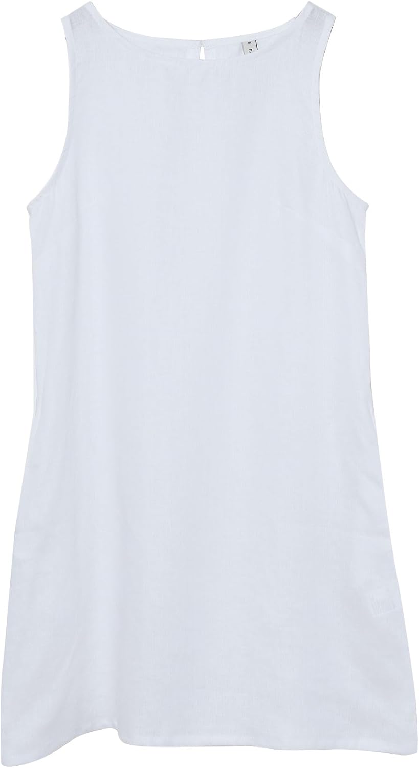 Women's 100% Linen Sleeveless Crewneck Tank Mini Dresses