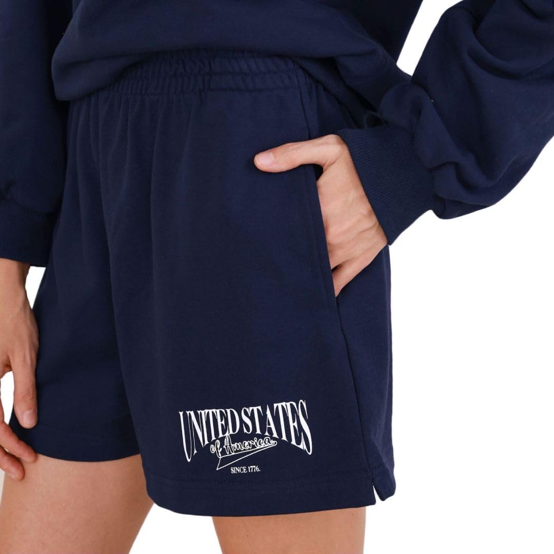 Women's Graphic Off Shoulder Sweatshirt and Shorts 2 Piece Set