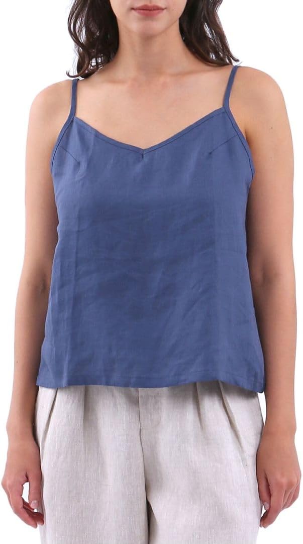 Women's 100% Linen Camisole Tank Top Adjustable Strap Tops