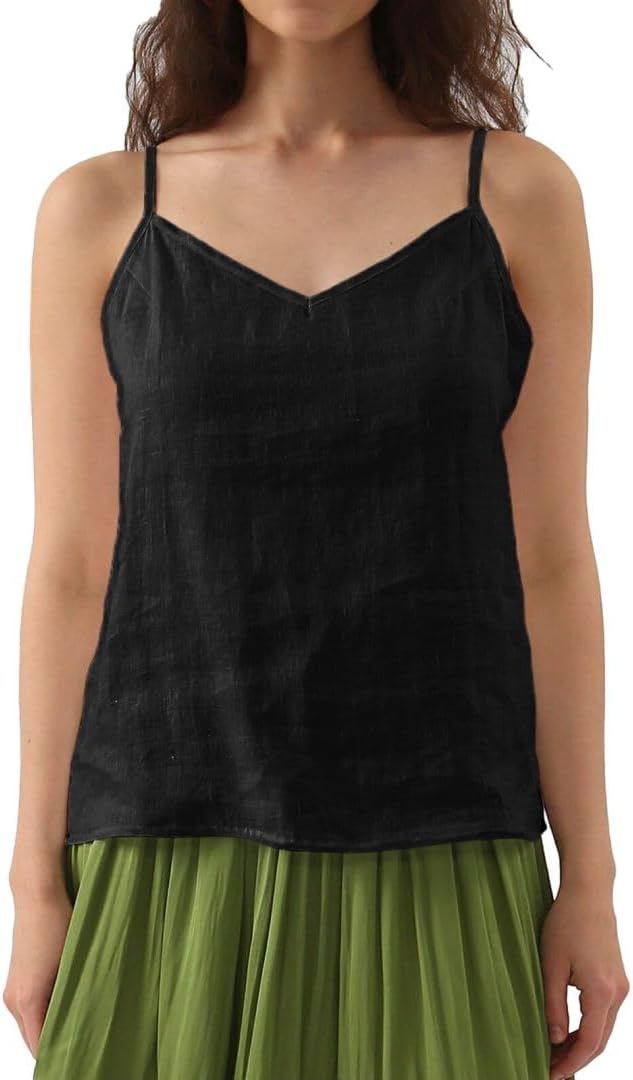 Women's 100% Linen Camisole Tank Top Adjustable Strap Tops