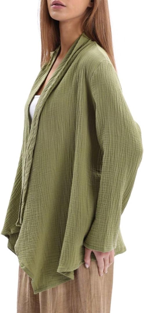 Women's Cotton Gauze Draped Open Asymmetric Cardigan