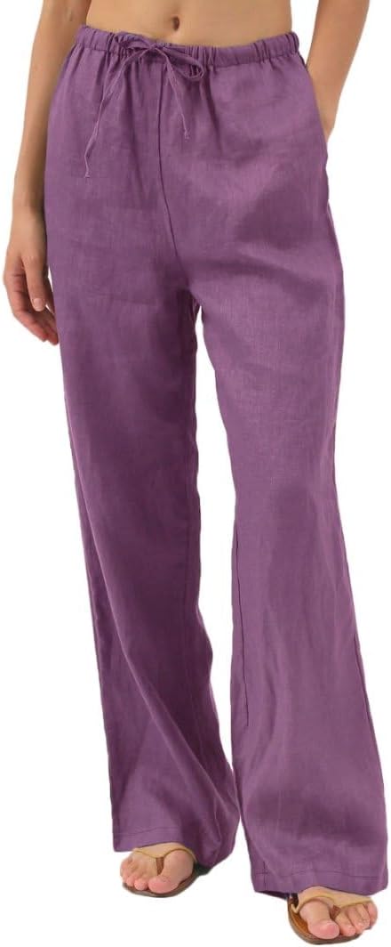 Women's 100% Linen Wide Leg Pants with Pockets