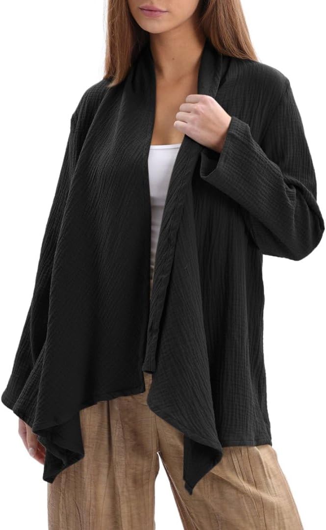 Women's Cotton Gauze Draped Open Asymmetric Cardigan