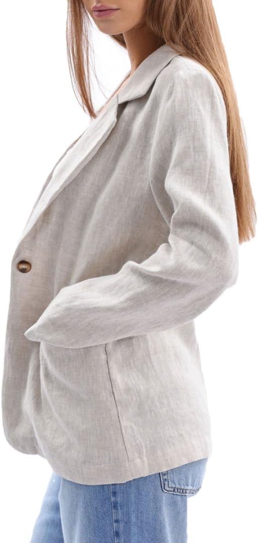 Women's 100% Linen Notched Button Blazer Jackets