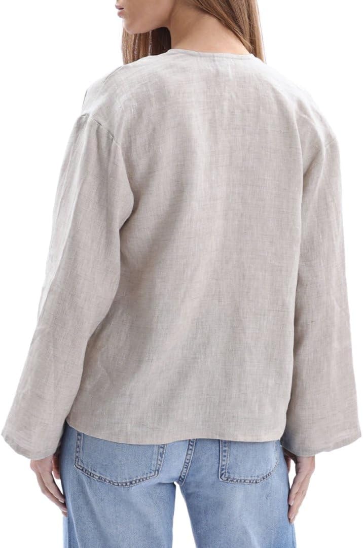 Women's 100% Linen Draped Open Asymmetric Cardigan