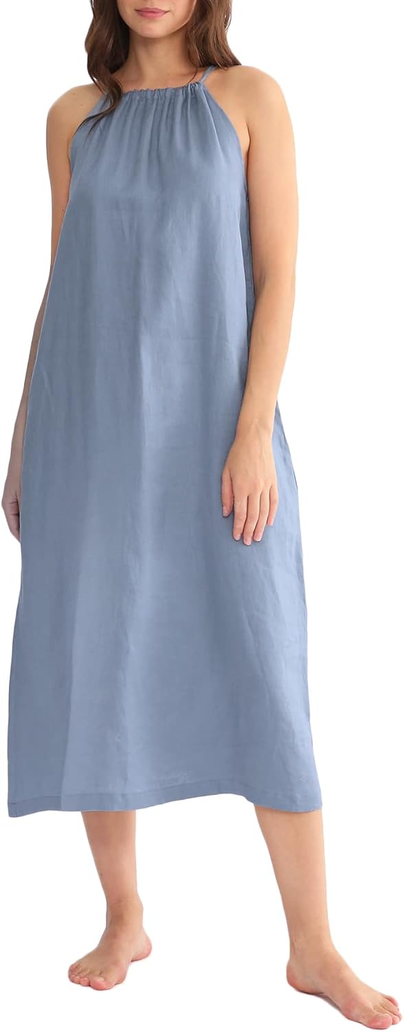 Women's Linen Halter Sleeveless Maxi Dress