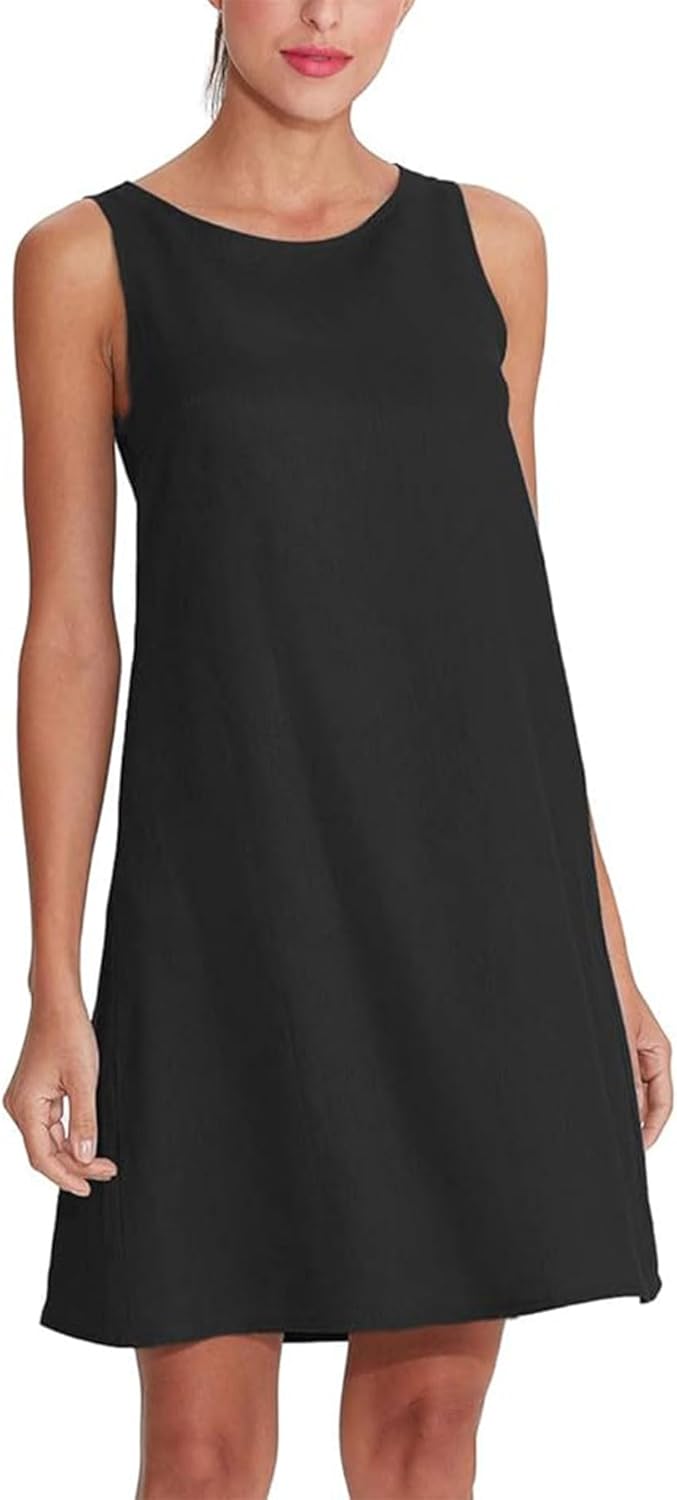 Women's Linen Sleeveless Shift Tank Dress