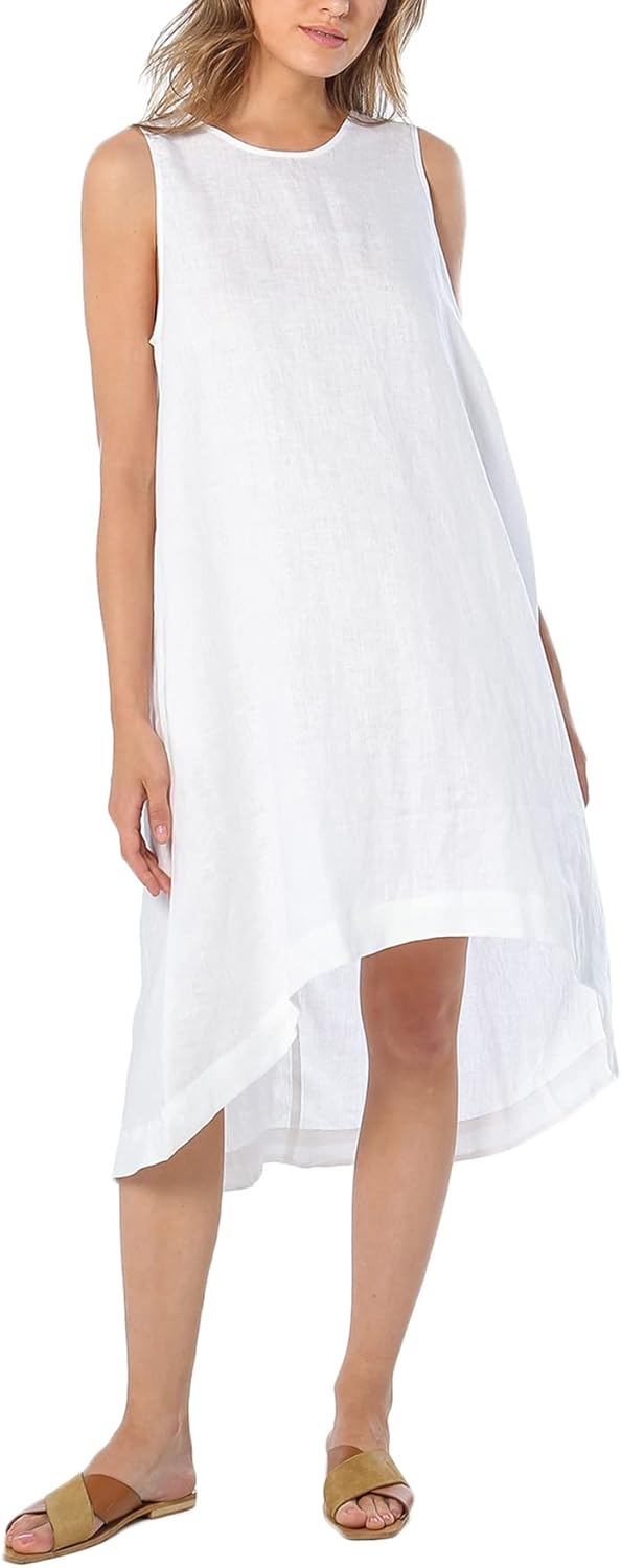Women’s 100% Linen High Low Midi Dress