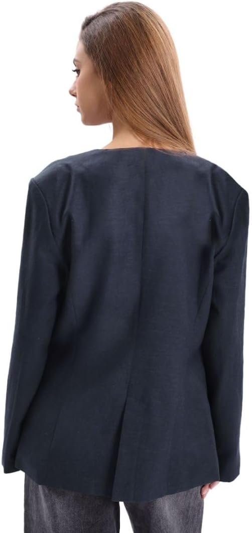 Women's Linen Round Neck Button Up Blazers