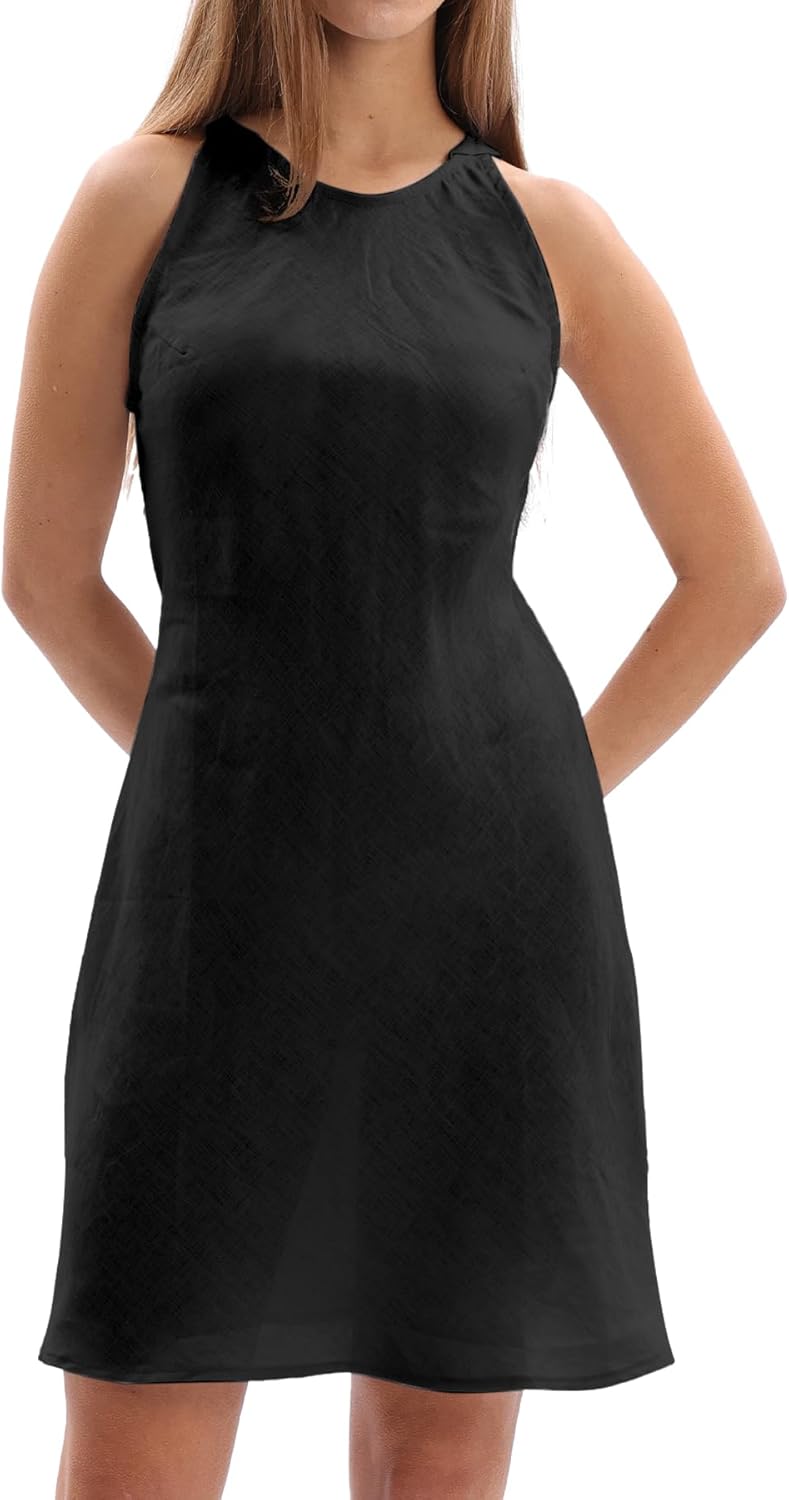 Women's 100% Linen Sleevelesss Crew Neck Mini Dresses