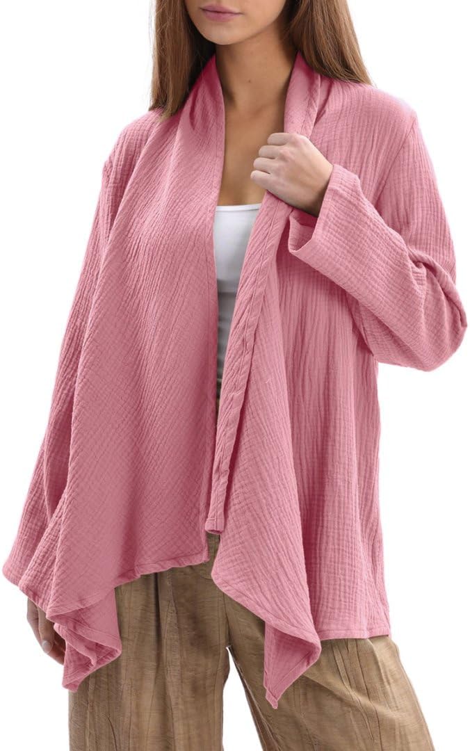 Women's Cotton Gauze Draped Open Asymmetric Cardigan