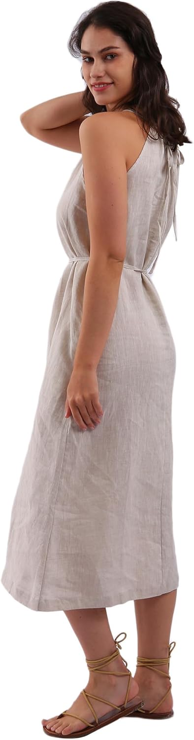 Women's Linen Halter Sleeveless Maxi Dress